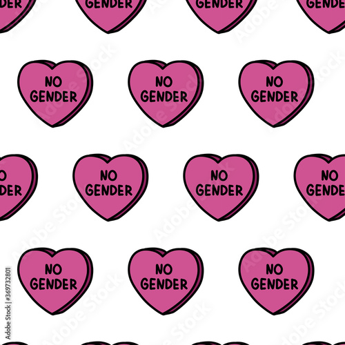 no gender heart seamless doodle pattern, vector color illustration