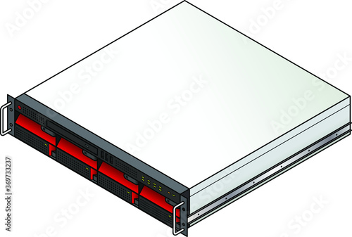 Rack-mount server component: a 2u blade server with 4 blades and 4 storage units installed.