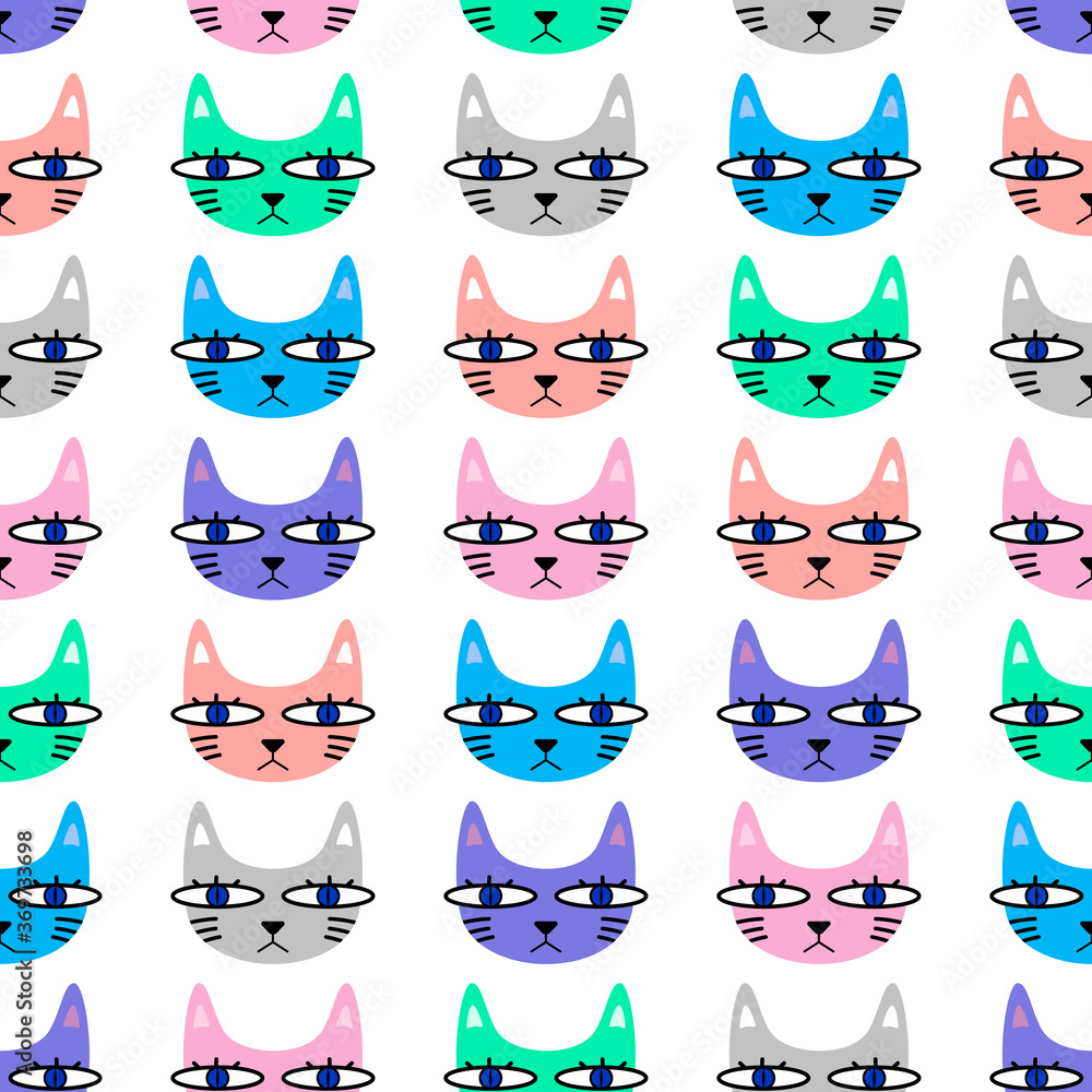 Pattern with cute funny cats. Vector illustration. Pattern with cute funny cats. Vector illustration.