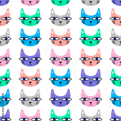 Pattern with cute funny cats. Vector illustration.