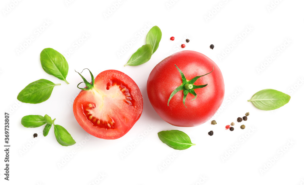 Fresh ripe tomatoes and herbs - obrazy, fototapety, plakaty 