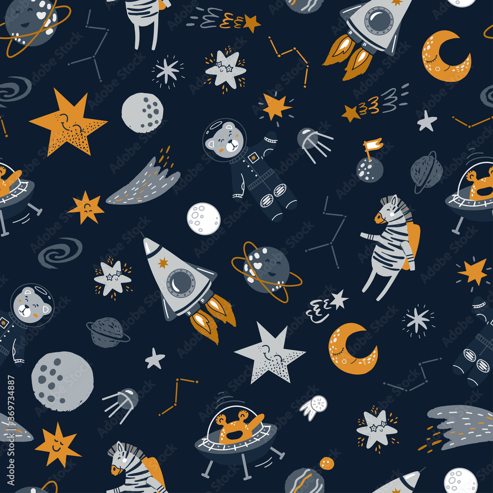 Baby seamless pattern with planets, stars and spaceship Baby seamless pattern with planets, stars and spaceship