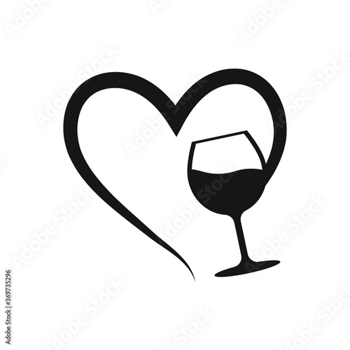 Wine icon, love alcoholic drink symbol, Heart and wine glass.