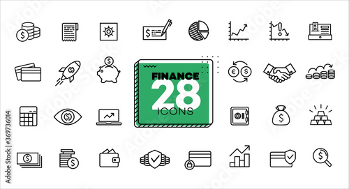 Finance icons set. Line, flat, vector icons for mobile applications, buttons and website design. Illustration isolated on white background. Collection modern logo, app, infographic with EPS 10 format