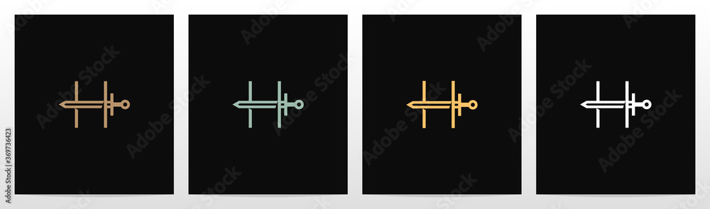 Sword On Letter Logo Design H