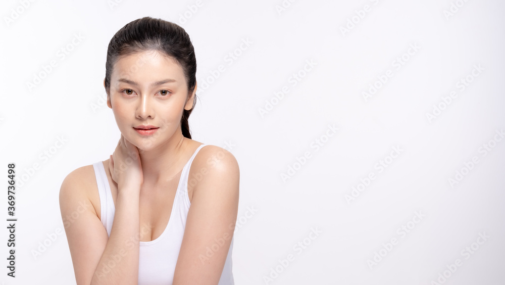Beauty young woman healthy skin natural make up young beautiful model cosmetic and spa concept with white background Beauty young woman healthy skin natural make up young beautiful model cosmetic and spa concept with white background