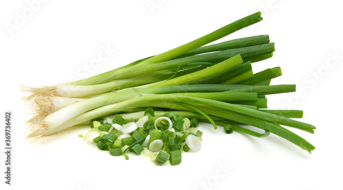 Cut green onion isolated on the white background