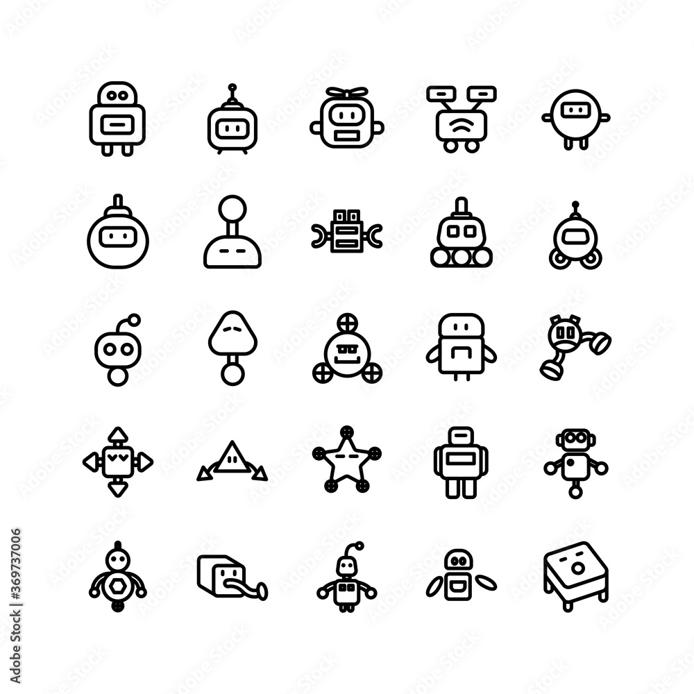 Robotic icon set vector line for website, mobile app, presentation, social media. Suitable for user interface and user experience. Robotic icon set vector line for website, mobile app, presentation, social media. Suitable for user interface and user experience.