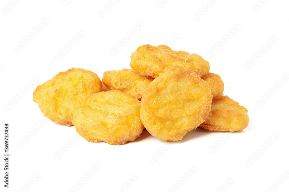 Fried crispy chicken nuggets isolated on white background Fried crispy chicken nuggets isolated on white background