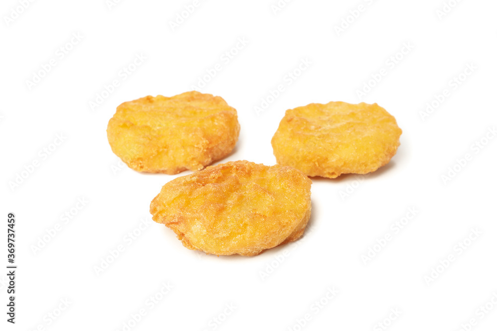 Fried crispy chicken nuggets isolated on white background Fried crispy chicken nuggets isolated on white background