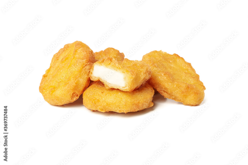 Fried crispy chicken nuggets isolated on white background Fried crispy chicken nuggets isolated on white background