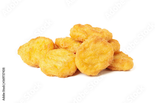 Fried crispy chicken nuggets isolated on white background