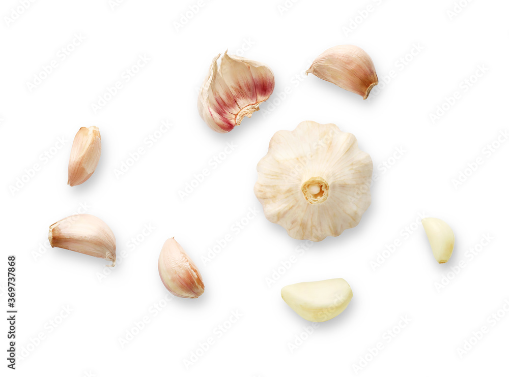 Fresh ripe garlic bulb and cloves