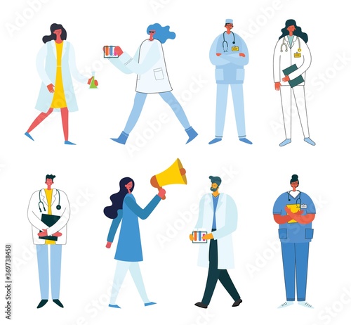 Team doctors on a white background. Vector illustration in flat style