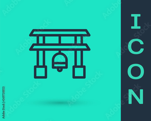 Black line Japan Gate icon isolated on green background. Torii gate sign. Japanese traditional classic gate symbol. Vector Illustration.