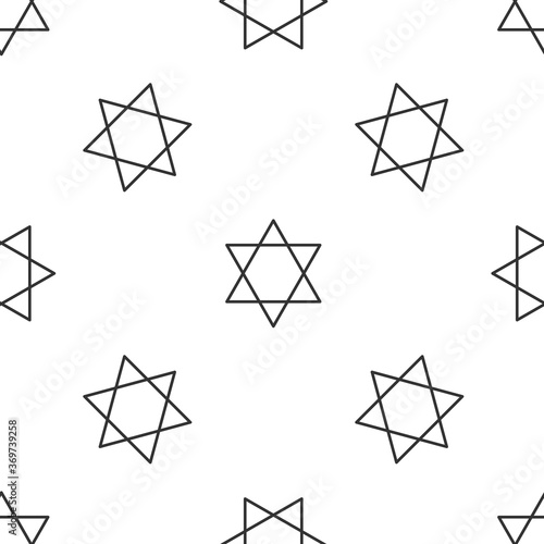 Grey line Star of David icon isolated seamless pattern on white background. Jewish religion symbol. Symbol of Israel. Vector Illustration.