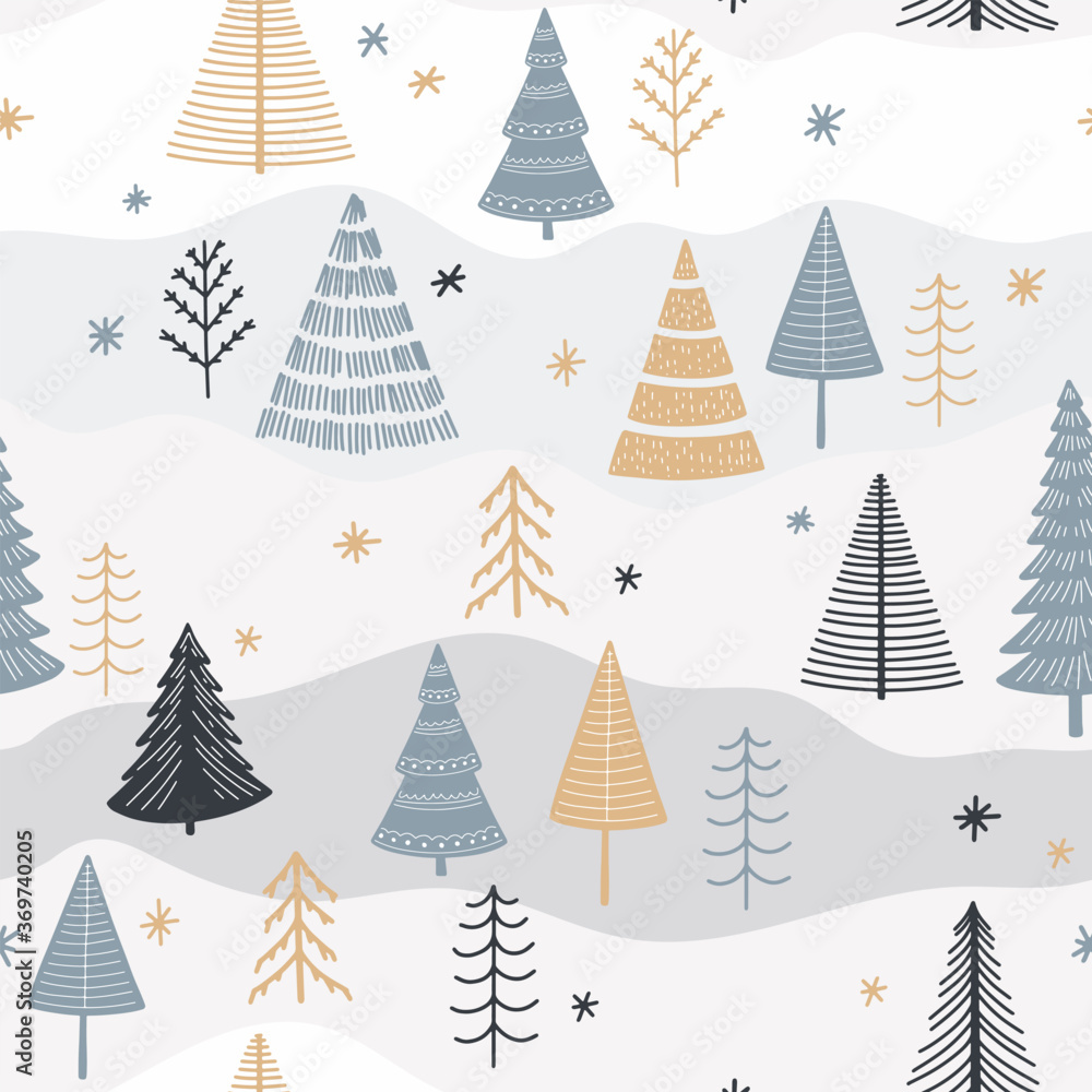 Flat Christmas tree seamless pattern Stock Vector | Adobe Stock