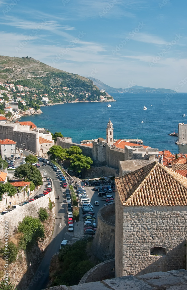 The view to the harbor of Dubrovnik in Croatia