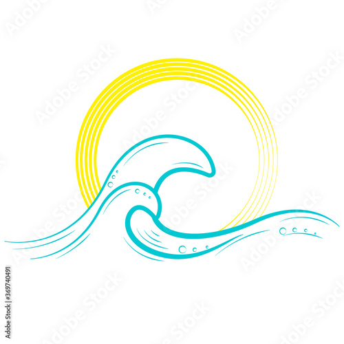 Figure crests of sea waves. Sketch on the background of the solar disk.