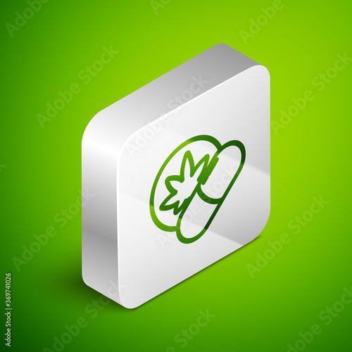 Isometric line Herbal ecstasy tablets icon isolated on green background. Silver square button. Vector Illustration.