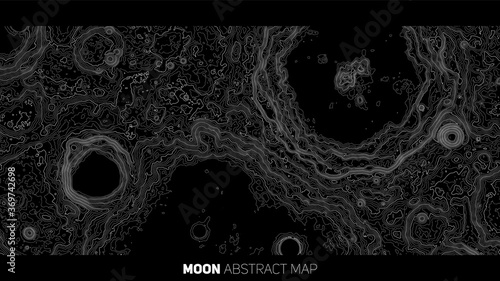 Vector abstract Moon relief map. Generated conceptual lunar elevation map. Isolines of landscape surface elevation. Geographic map conceptual design. Elegant background for presentations