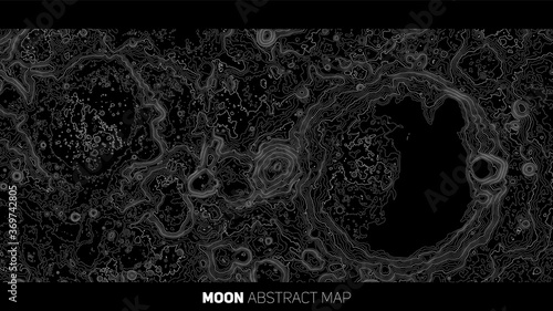 Vector abstract Moon relief map. Generated conceptual lunar elevation map. Isolines of landscape surface elevation. Geographic map conceptual design. Elegant background for presentations