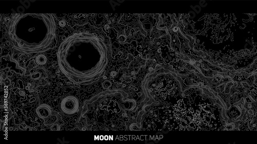 Vector abstract Moon relief map. Generated conceptual lunar elevation map. Isolines of landscape surface elevation. Geographic map conceptual design. Elegant background for presentations