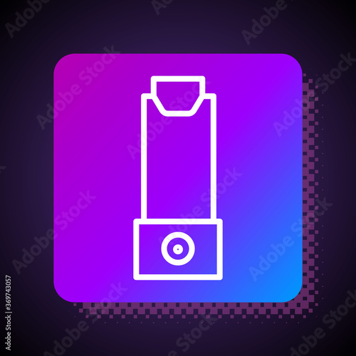 White line Inhaler icon isolated on black background. Breather for cough relief, inhalation, allergic patient. Square color button. Vector Illustration.