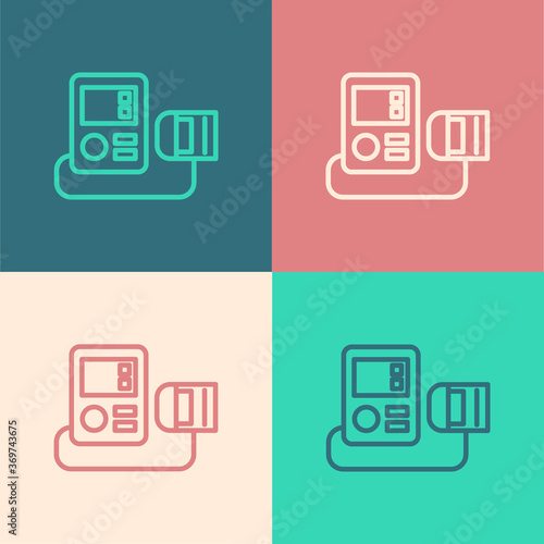 Pop art line Blood pressure icon isolated on color background. Vector Illustration.