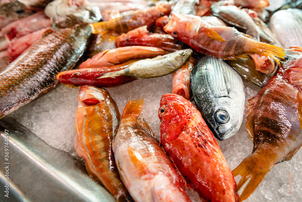 Fresh fish at the fish market in Ciutadella on the island of Menorca. Spain