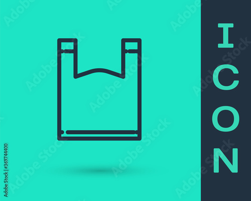 Black line Plastic bag icon isolated on green background. Disposable cellophane and polythene package prohibition sign. Vector Illustration.