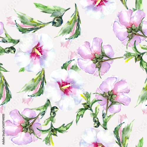  Seamless pattern for fabric.  Watercolor  meadow flowers on white background.