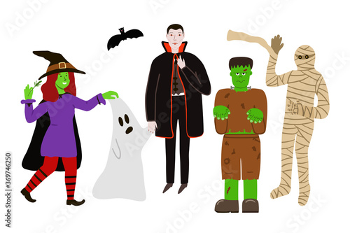 Cute Halloween heroes in costumes