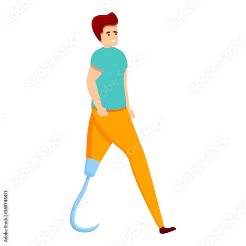 School boy with artificial leg icon. Cartoon of school boy with artificial leg vector icon for web design isolated on white background