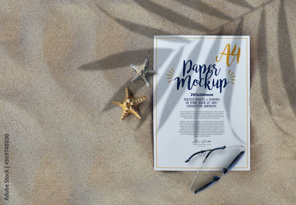 Poster Mockup in Summer Beach Scene Stock Template Adobe Stock