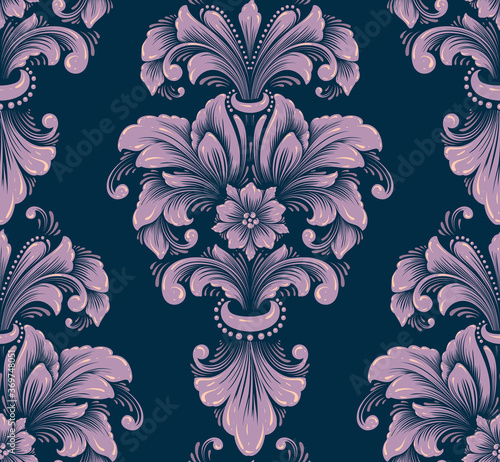 Damask seamless pattern element. Vector classical luxury old fashioned damask ornament, royal victorian seamless texture for wallpapers, textile, wrapping. Vintage exquisite floral baroque template.