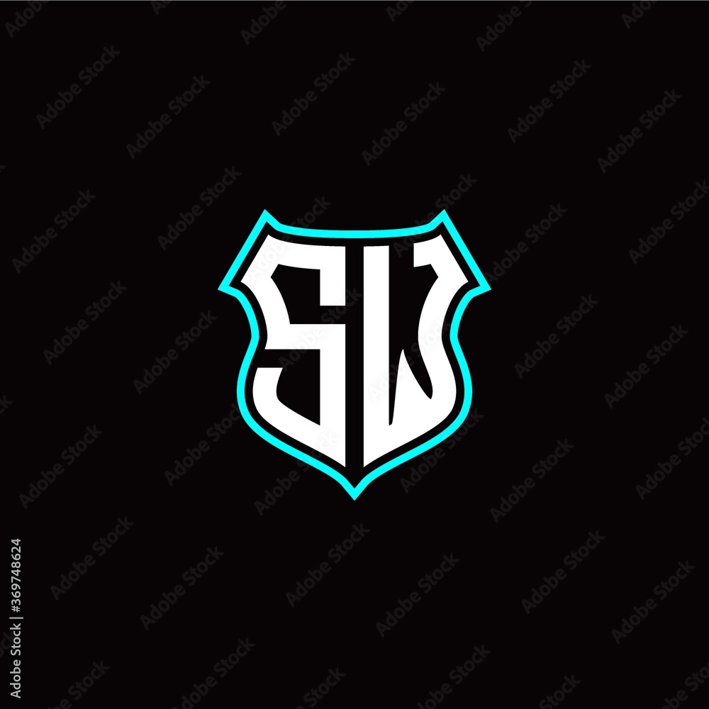 S W initials monogram logo shield designs modern