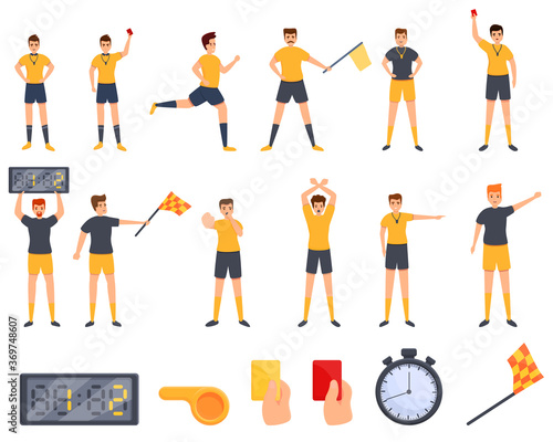 Referee icons set. Cartoon set of referee vector icons for web design