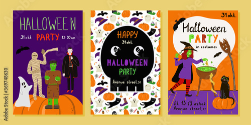Set of invitations for Halloween party