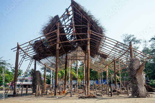 construction site of touristic cafe on indian beach goa photo