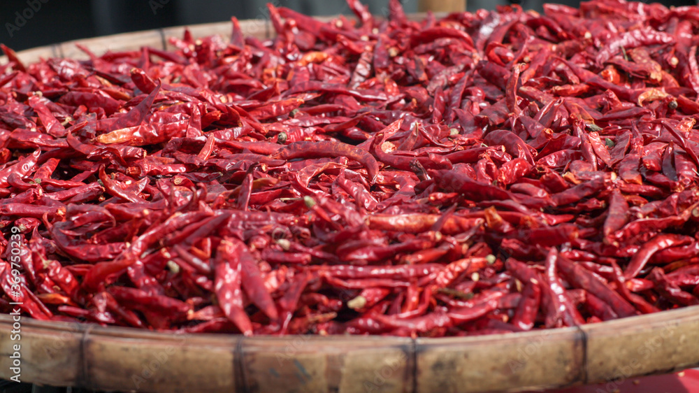 Drying number of red chili peppers Drying number of red chili peppers