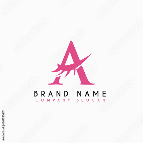 Initial A Letter Logo with Eyelash, Vector Cosmetic Brand Logo Design
