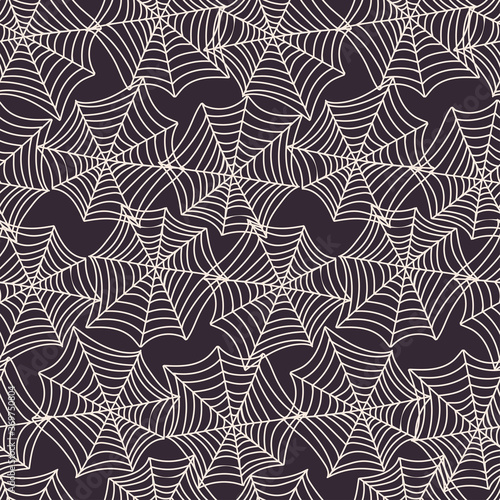 Seamless vector pattern of decorative ornamental spider net on dark background