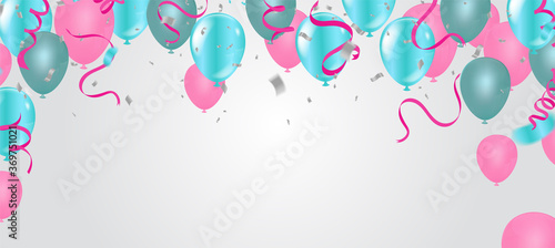 Blue Balloons with use to present section label Discounts SALE and celebration party banner