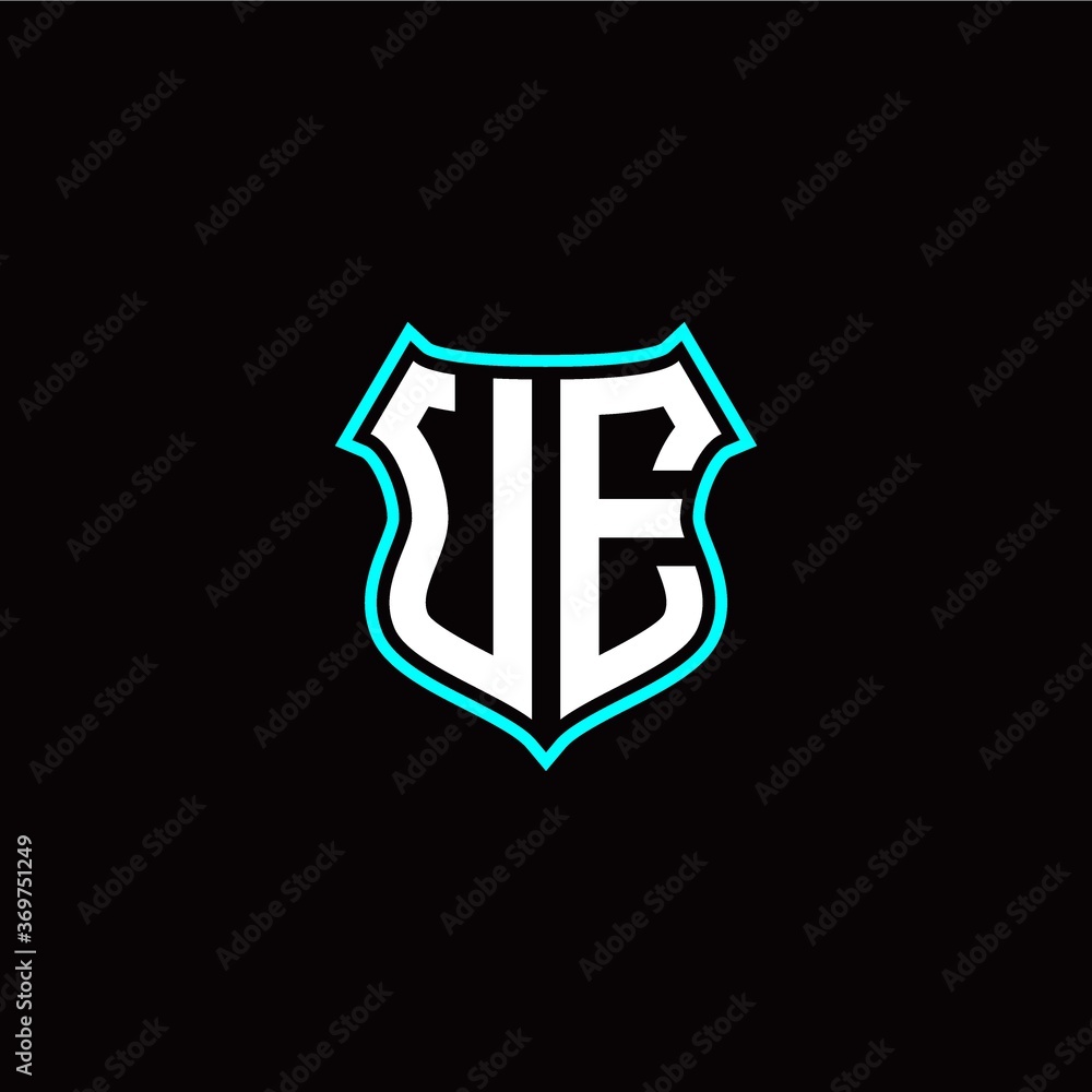 U E initials monogram logo shield designs modern