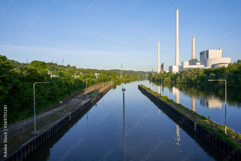 Altbach, Germany - May 08, 2020: The Altbach / Deizisau thermal power station is a hard coal-fired power station in Baden-Wuerttemberg. Altbach, Germany
