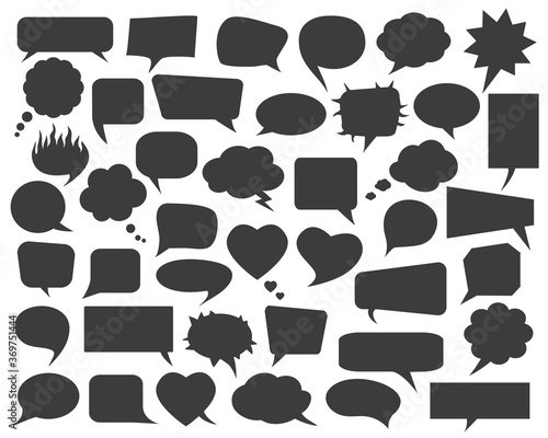  Set of talk and think speech bubbles silhouettes for communication. Vector illustration.