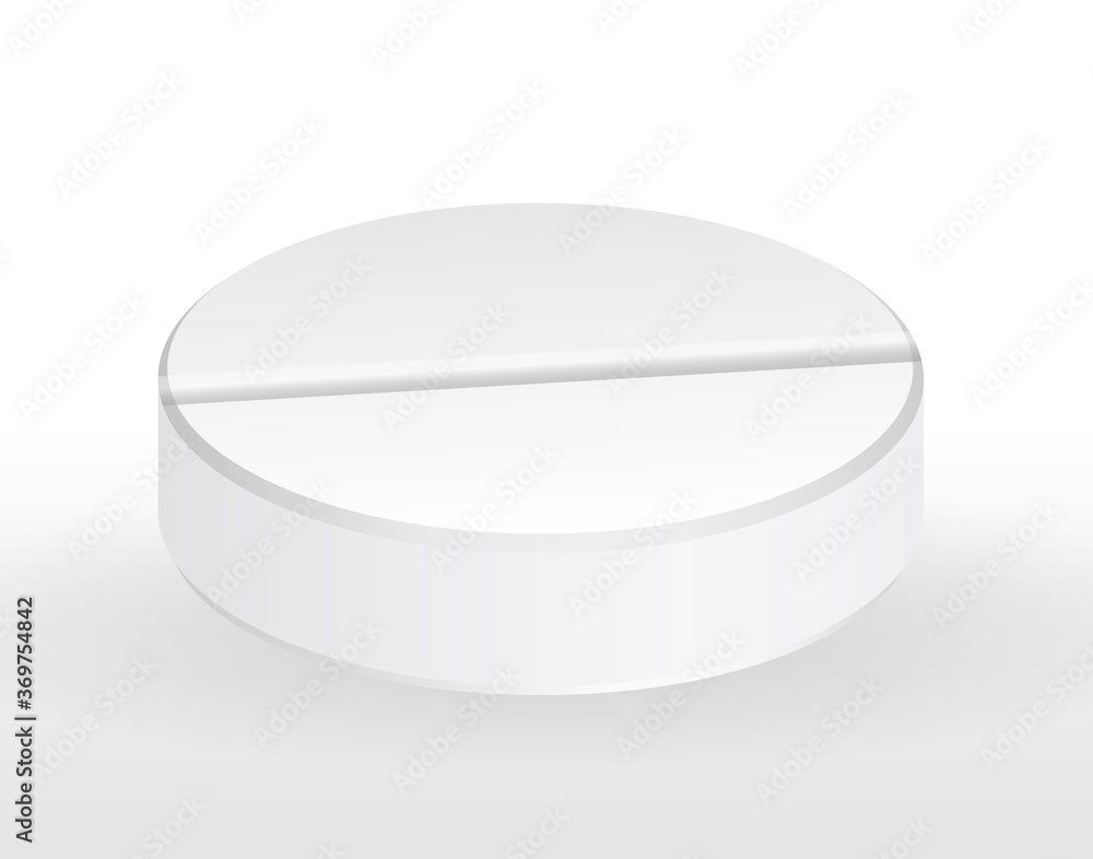 Naturalistic round white tablet. Flu medicine, disease vaccine. Vector Illustration Naturalistic round white tablet. Flu medicine, disease vaccine. Vector Illustration
