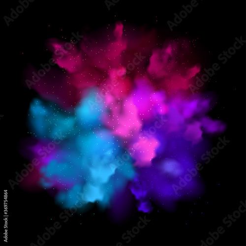 Colorful powder explosion effect on black background