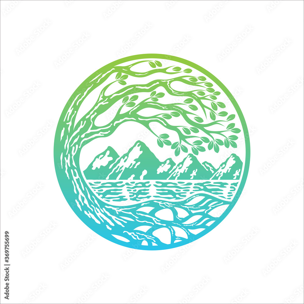 River Tree Logo circle shape design vector template, River Tree eco ...